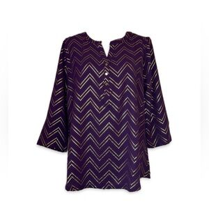 Emily Daniels NWT Purple Blouse Women’s Size L Gold Chevron Accents